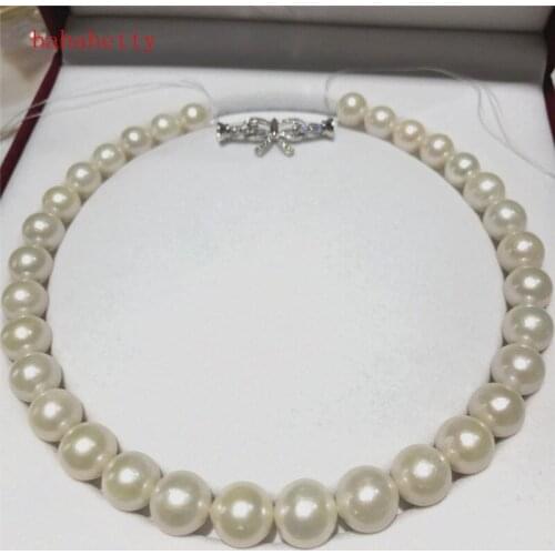 Luxury NEW Natural 12-15mm White pink Baroque Edison Freshwater Cultured Nuclear Pearl Beautiful necklace Bowknot is clasp 18"