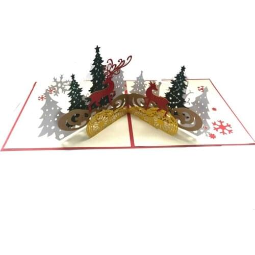 3D Handmade Chiristmas Forest Snowflake Elk Deer Paper Invitation Greeting Cards PostCard Merry Christmas Happy New Year Gift