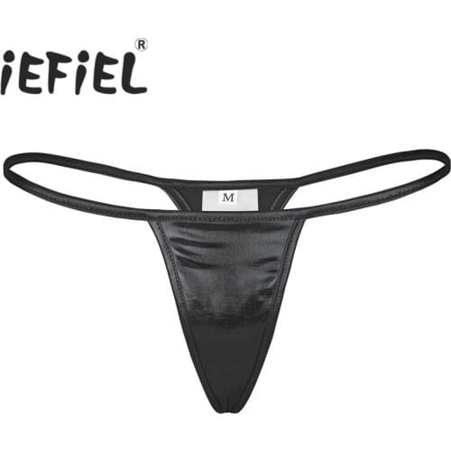 IEFiEL Sexy Womens Lingerie Shiny Metallic PVC Faux Leather Low Rise Bikini G-string T-back Thongs Underwear Clubwear Briefs