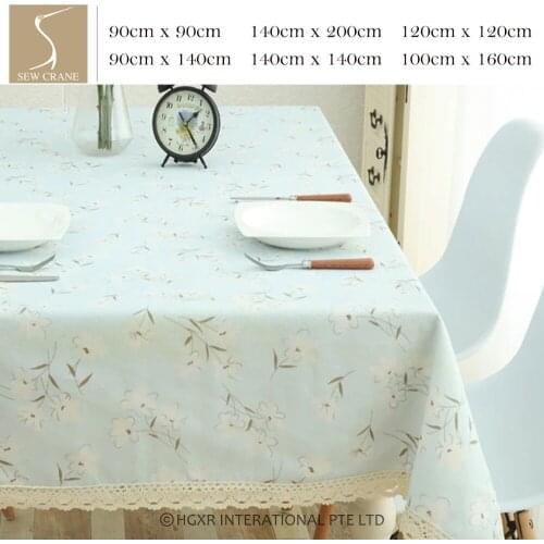 SewCrane Asian Art White Flower on Sky Blue Floral Tablecloth