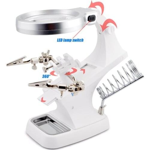 Welding magnifying glass LED Light 3X 4.5X lens Auxiliary Clip loupe desktop Magnifier third hand soldering Repair Tool