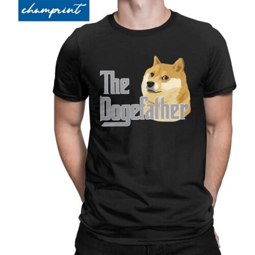 The Dogefather T-Shirt for Men Dogecoin Bitcoin Mining Cryptocurrency Hodl Tee Shirt Short Sleeve T Shirts Birthday Gift Clothes