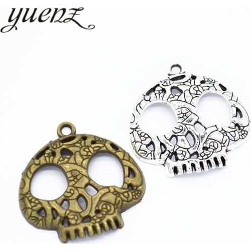YuenZ 6pcs 2 colour Antique silver color skull Charms Pendants DIY Jewelry for Necklace Bracelet Making Accessaries 27*27mm F30