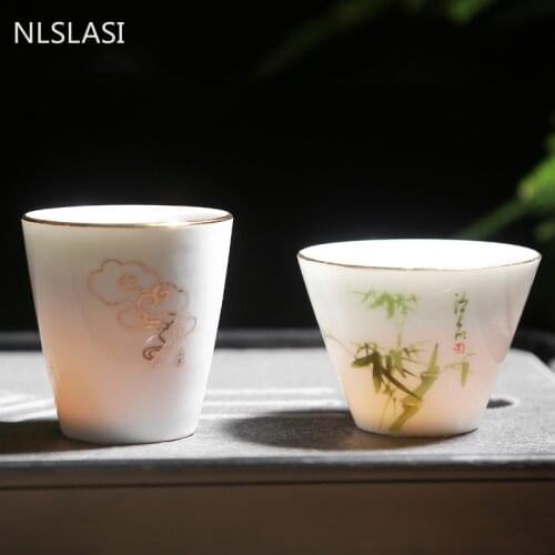 6 pcs/set White porcelain tea Cup ChaZhan Anti Scaling Retro Teacup Ceramic small tea bowl Master cup Tea set accessories