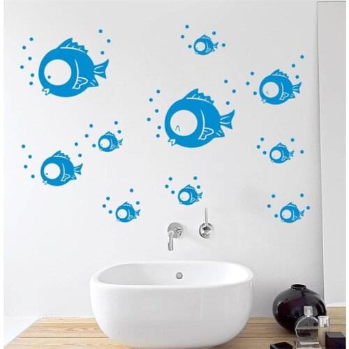 10PCS creative DIY removable Spit Blue Bubble Fish wall stickers for bathroom washroom door glass wallpaper kid mural home decor
