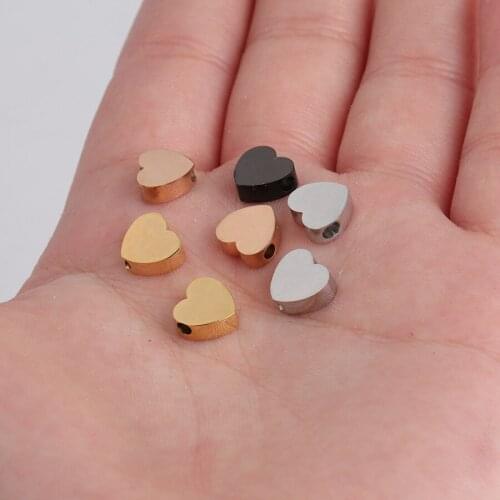 100% Stainless Steel Heart Bead Charm Rosegold/Gold/Silver Color Metal Heart Bead Horizontal/Vertical Hole Mirror Polished 30pcs