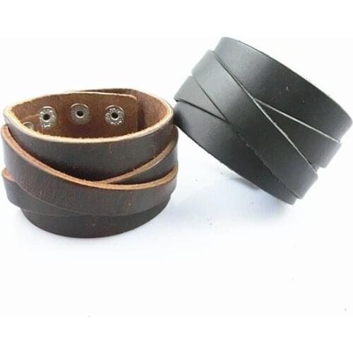 2018 Hot Sale Fashion Bracelets Retro Wide Leather Cuff Wraped Bangles Punk Rock Vintage Men Double Braided Bracelet Jewelry