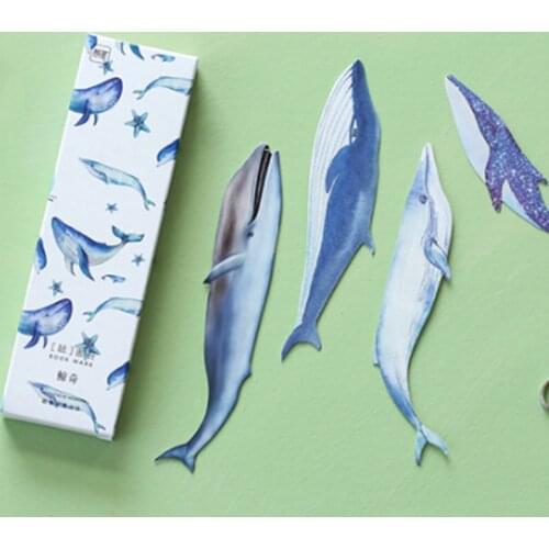 30pcs Feather Whale Fish Paper Bookmark Stationery Bookmarks Book Holder Message Card School Supplies Papelaria