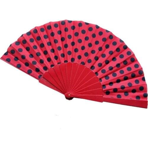 50 pcs Spanish Elegant Handheld Plastic Fan, Japanese Polka Dot Hand Folding Fan for Wedding, Birthday, Party Gift Favors