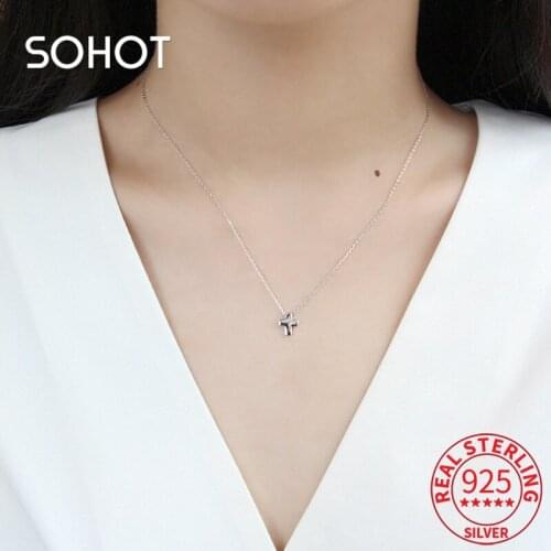 SOHOT 100% 925 Sterling Silver Minimalist Chic Tiny Cross Pendant Women Choker Necklace Trendy Silver Color For Female Jewelry