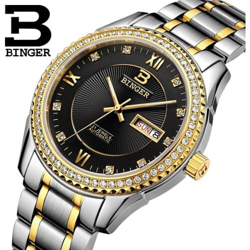 Switzerland Watches Men Luxury Brand Clock BINGER Diamond Mechanical Male Wristwatches full Stainless Steel Waterproof B1112B