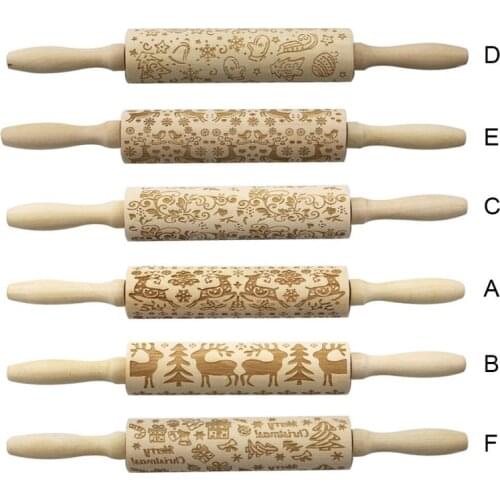 Wooden Christmas Carved Noodle Stick Rolling Pin Cookie Rolling Pin DIY Cookies Noodle Biscuit Cake Decorations
