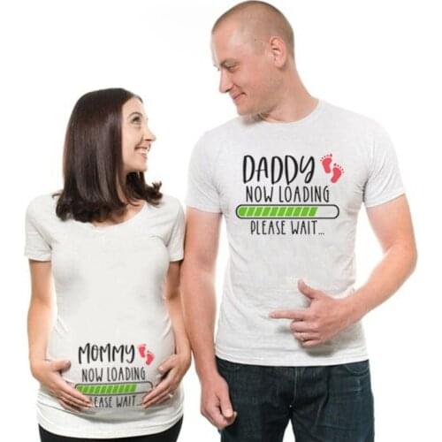 1pcs Mommy Daddy Loading Please Wait T Shirt Funny Couple Pregnant Announcement Shirts Plus Size Maternity Tshirt Family Clothes