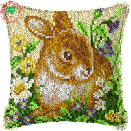 Rabbit Picture Needlework Pillowcase Latch hook rug kits back cushion Diy Carpet embroidery cross stitch thread embroidery kit