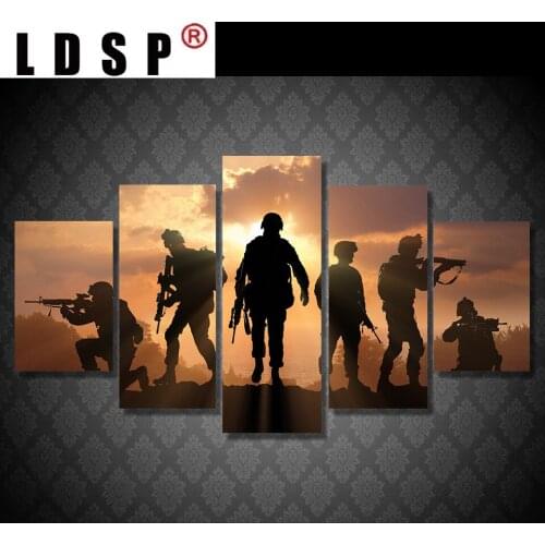 LDSP 5 Panels Army Soldier Sunset Landscape Modern Canvas Pictures HD Printed Wall Art Frame Living Room Home Decor Paintings