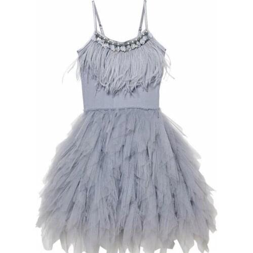 Fashion Feather Tassels Girls Dress 2-10 yrs Girl Wedding Party Dresses Kids Princess Dress Birthday Costume Childrens Clothing