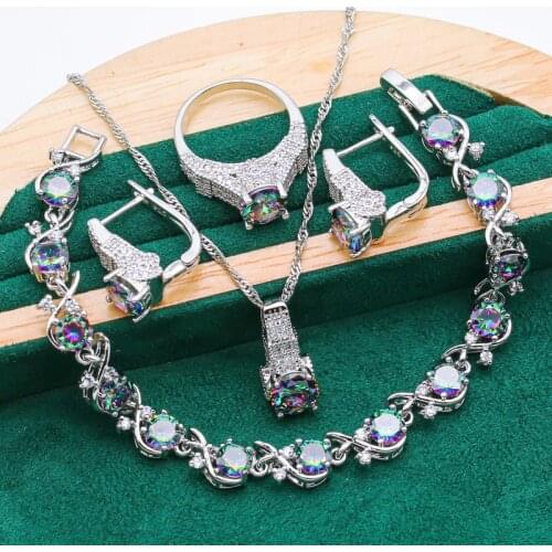 925 Silver Jewelry Sets For Women 4 Colors Available Crystal Bracelet Earrings Necklace Pendant Ring Wedding Christmas Gift
