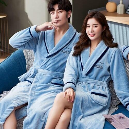 Coral Fleece Nightgown Homewear Flannel Women Robe Winter Warm Sleepwear Kimono Bathrobe Gown Lovers Nightwear Intimate Lingerie
