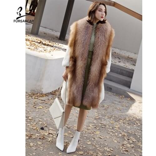 FURSARCAR 2020 New Real Cross Mink Fur Jacket Women Winter Natural Fox Fur Collar Coat Fashion Luxurious Mink Outwear Plus Size
