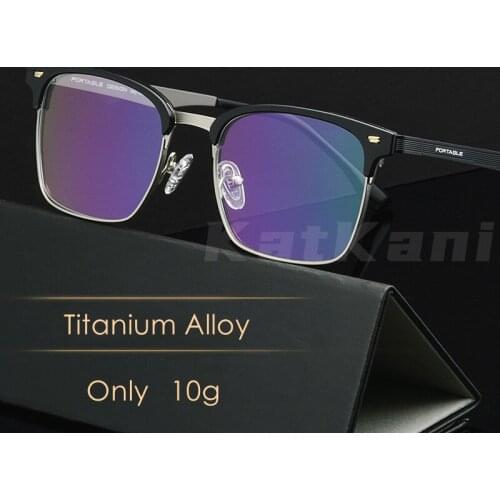 KatKani Mens and Womens Titanium Alloy Retro Square Mirror Frame Ultra Light Fashion Optical Prescription Glasses Frame K9563