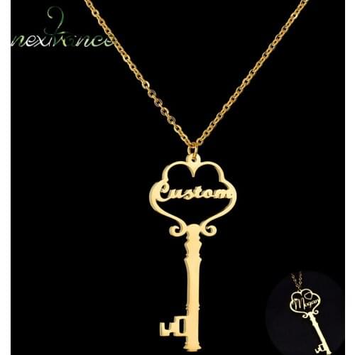 Nextvance Stainless Steel Custom Key Name Necklace Personalized Heart Infinity Love Key Necklaces For Girlfriend Boyfriend Gift