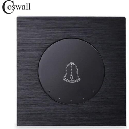 Coswall 1 Gang Doorbell Switch Push Button Wall Switch Knight Black / Silver Grey Aluminum Brushed Metal Panel R12 Series
