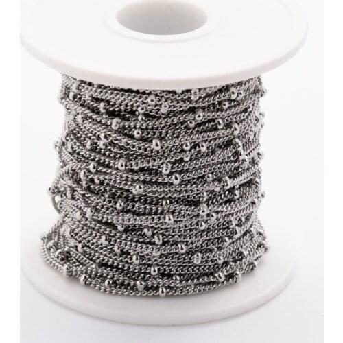 304 Stainless Steel Twist Chains Curb Chains with Rondelle Beads for Jewelry Making DIY Bracelet Necklace 2x1mm; about 20m/roll