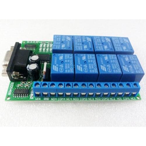 R221A08 12VDC 8ch Serial Port Relay DB9 UART RS232 Switch for control Home lighting Electric water heater