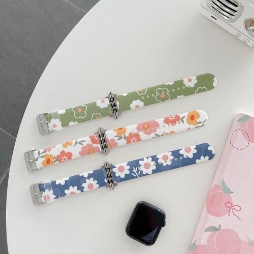 INS Flower Lady Smart Watch Bowl Strap Apple Watch 38 40 42 44mm Korea iWatch Series Flower Strap 2 3 4 5