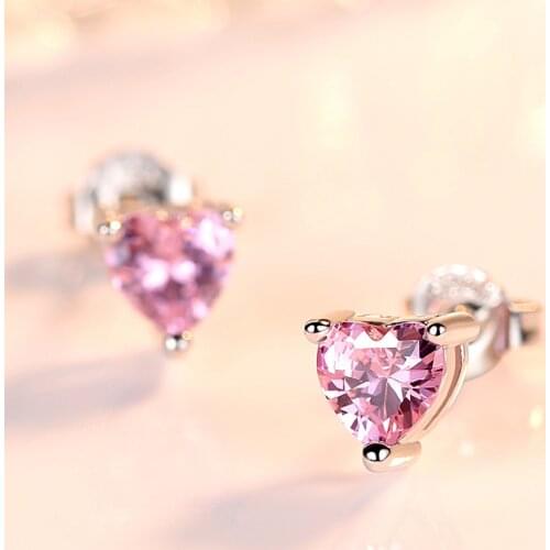 925 Sterling Silver Pink Zircorn Heart Shape Earrings Bridal Wedding Jewellery Pendientes eh1103