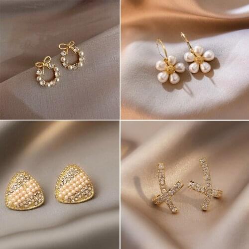 Triangle Full Crystal Earrings Cross Flower Earrings For Women Fashion Korean Jewelry Luxury Sexy Girls Party Wear Earrings