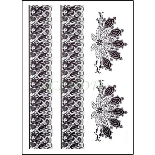 Waterproof Temporary Tattoo sticker Black lace pattern,personality and fashion tatto for Girl Men Women