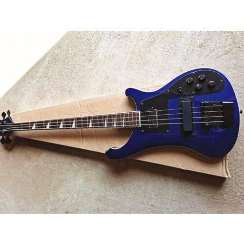 High quality Blue body 4 strings Electric Bass Guitar with Black Pickguard,Black Hardware,Provide custom service