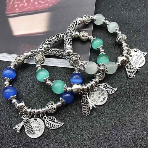 Natural Crystal Cats Eye/Stone Bracelet Single Circle Tibetan Silver Transfer Ball Retro Female Bracelet