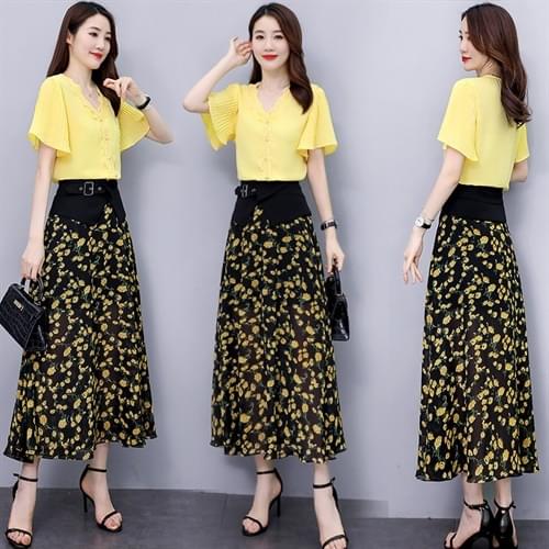 2021 Summer Women Short Sleeve Single Breasted Blazer Coat Jacket Blouse Tops+Long Flare Pants Trousers Lady Two Pieces Suits