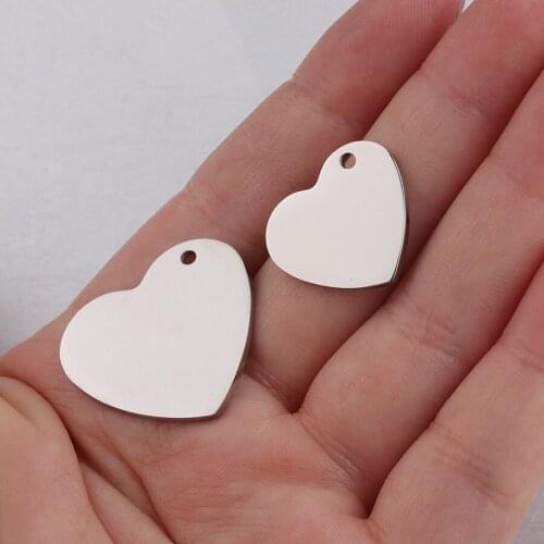 100% Stainless Steel Blank Heart Charm For Engrave Metal Mini Heart Tag Mirror Polished Wholesale 20pcs