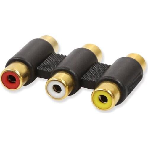 20pcs 3 colour way gold plating RCA Female to Female RCA Extension cable connector adapter For VCD DVD HDTV