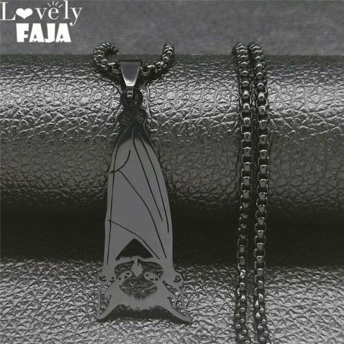 2021 Fashion Gothic Bat Stainless Steel Chain Necklaces for Women/Men Black Color Long Necklaces Jewelry gargantilla N4443S03