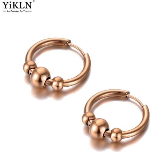 YiKLN Original Design 3Pcs Round Beads Hoop Earrings Stainless Steel Trendy Party Earrings Jewelry For Women Girls YE20129