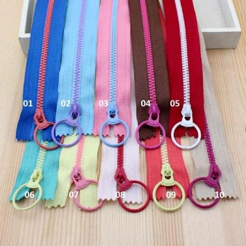 40cm Length 3# size Contrast Colorful Series Resin Teenth Round Slider Nylon Zipper Circle Pull Ring Zipper 10 colors for Option