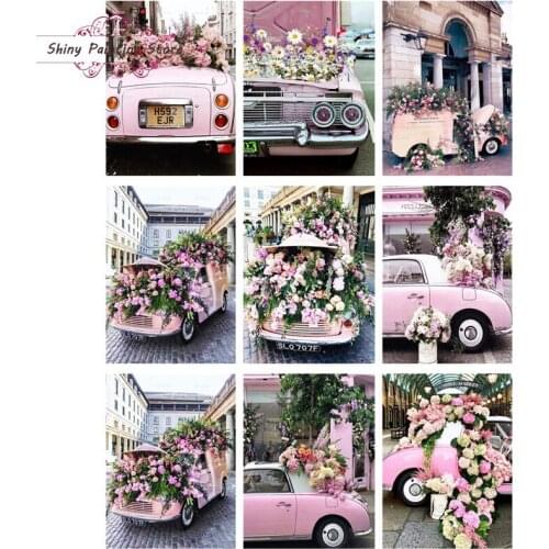 5D DIY Diamond Painting Pink Landscape Flower Car Full Square/Round Embroidery Mosaic Cross Stitch Painting Home Decor Mura Gift