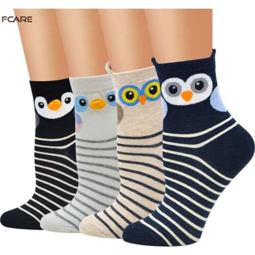 Facre 8PCS=4 pairs 34 to 39 EU size 3D bar owl cotton Women cute socks short ankle stripe socks