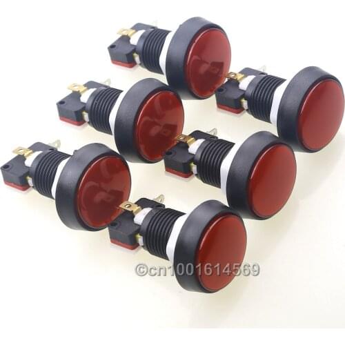 Free shipping 44mm Big 5V LED Light Illuminated Arcade Push Button With Micro Switch For Arcade DIY kits Parts 5 colors - Red