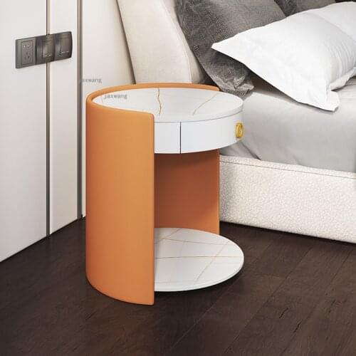 Nordic Dormitory Hotel Side Table Simple Small Apartment Round Nightstands Creative Household Furniture Leather Storage Cabinet