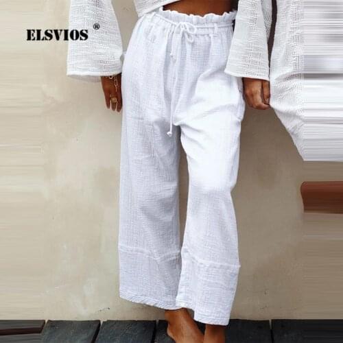 Casual Women Summer New Cotton Linen Wide Leg Loose Long Pant Streetwear Fashion Solid Color Lace Up Elegant Slim Party Trousers