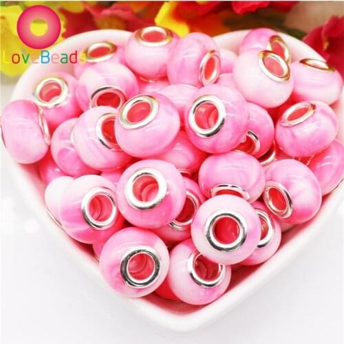 10Pcs/Lot Pink Color Cloud Big Hole European Rondelle Spacer Beads Charms Fit Pandora Bracelet Snake Chain Necklace DIY Jewelry