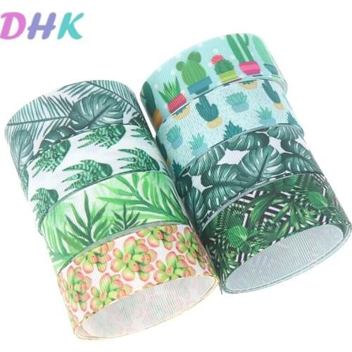 DHK 10yards cactus leaf Printed Grosgrain Ribbon Accessory Hairbow Headwear Decoration DIY Wholesale OEM B1850