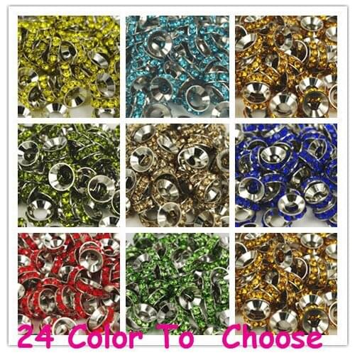 DHL Free 10mm Mixed 9 Color Eahr54one Crystal Rondelle Spacer Beads Lot,Rhodium Plated European Beads