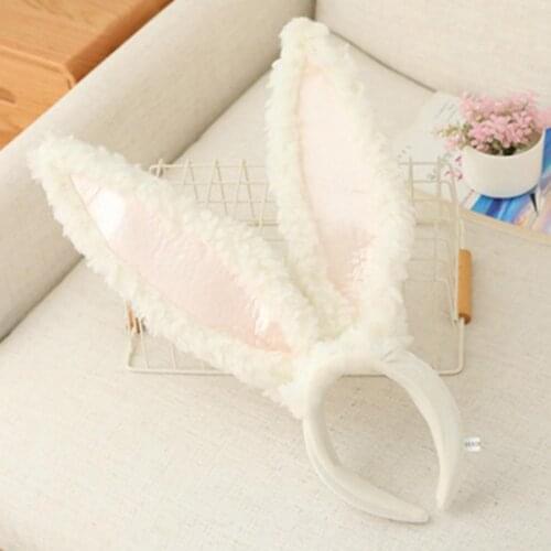 Girls Bunny Ears Headband Party Concert Festival Hair Accessory Plush Doll Toy Head Warmer Photo Supplies Headgear Hats