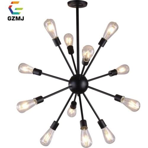 GZMJ Industrial Decor Retro LED Chandelier Lighting 8/12/16/20 Heads Black Iron Ceiling Chandeliers for Living Room Dinning Hall